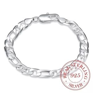 NEW Unisex Silver Figaro Chain Bracelet‎ 925 Sterling Silver Bangle